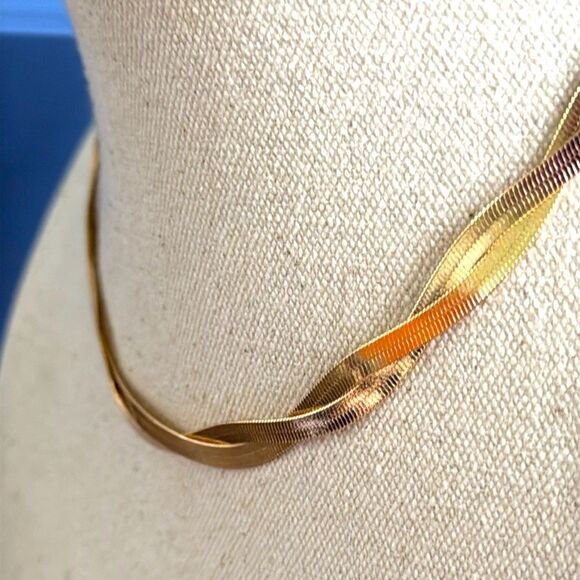 Men’s Minimalist Snake Chain – Flat Twist in 14k Gold Plate - Picture 1 of 7
